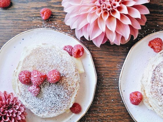Sourdough raspberry pancakes