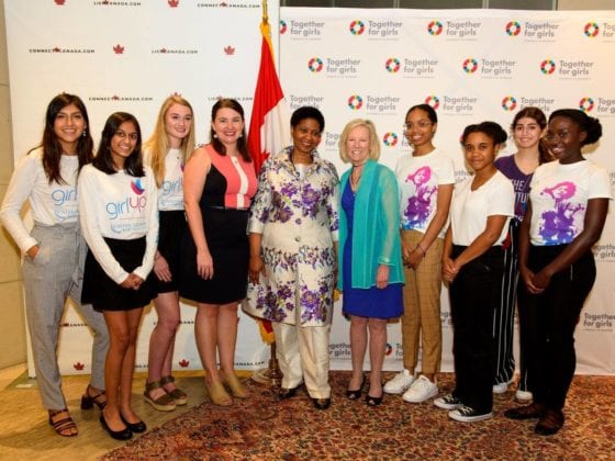 From left: Girl Up Co-Executive Director Melissa Kilby, then UN Women Director Phumzile Mlambo-Ngcuka, and UN Foundation CEO Kathy Calvin, with Tolani fourth from right