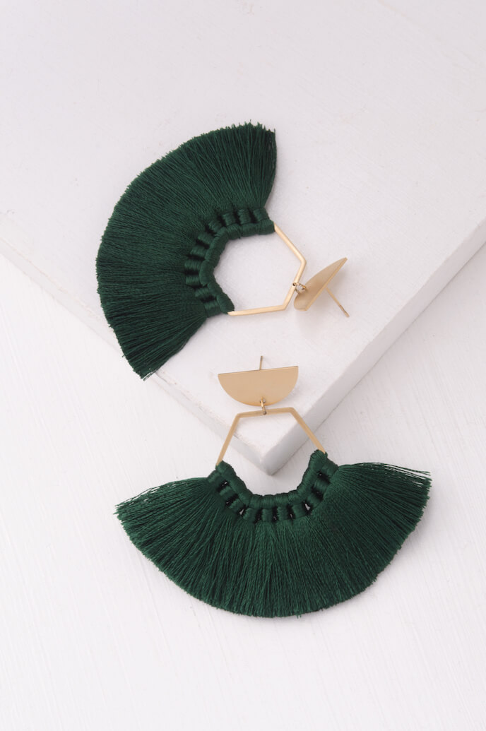 A pair of green tassel earrings
