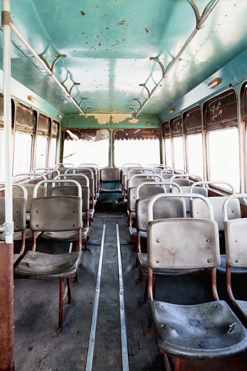 A photo of seats inside a bus