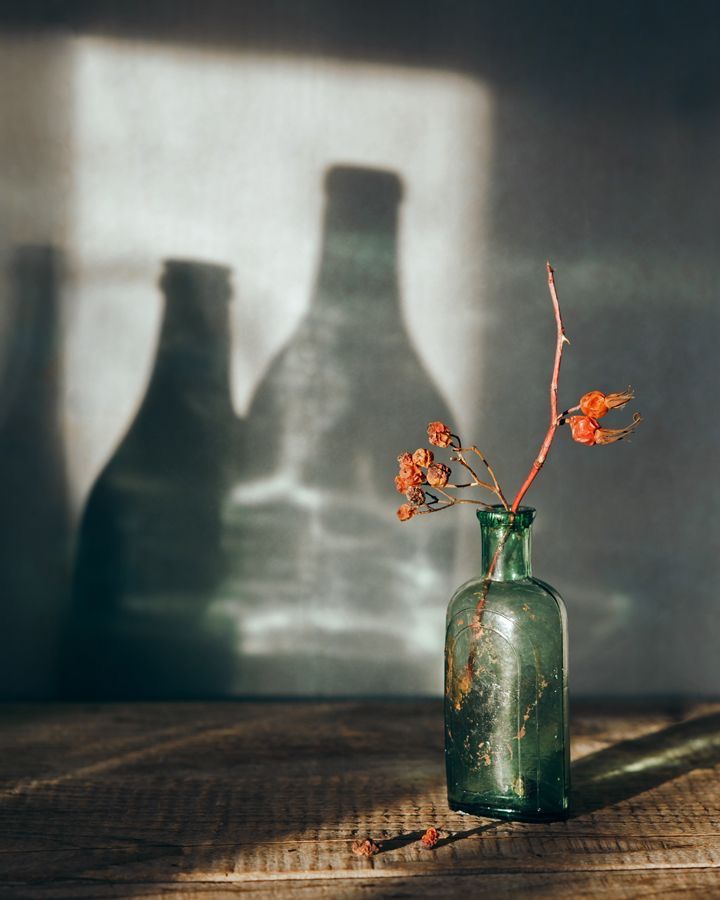 A picture of a vase with a shadow in the background