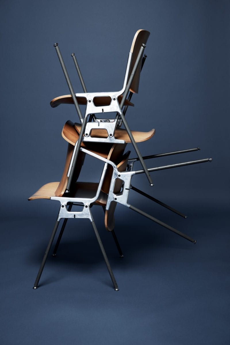 Chairs stacked on each other at different angles
