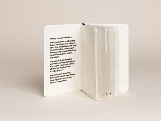 A journal standing up and open