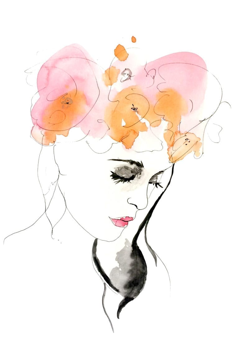 An illustration of a woman with a flower crown on her head