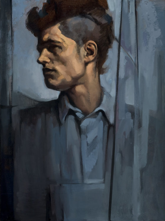 An illustration of a side profile of a man looking over his shoulder