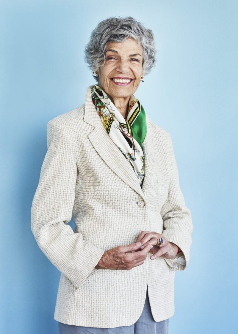 A smiling elderly woman