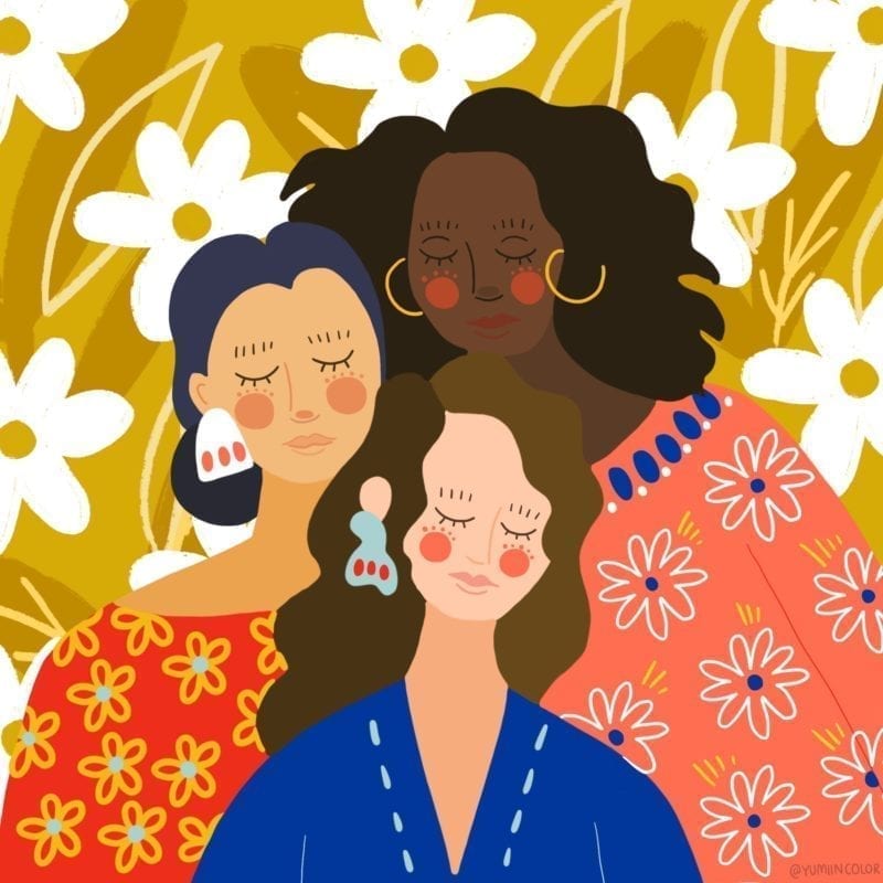 An illustration of a white, black and Latina women