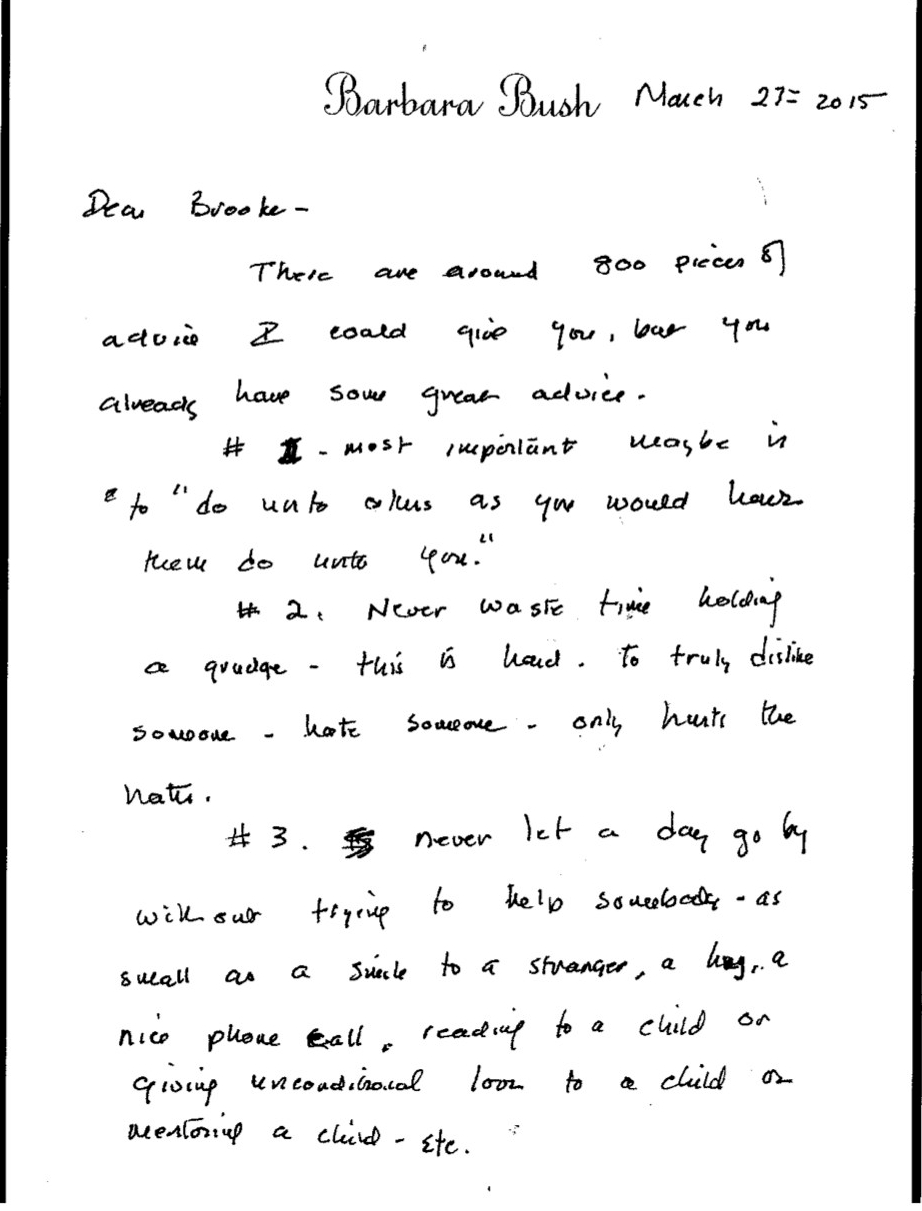 A handwritten letter from former First Lady Barbara Bush