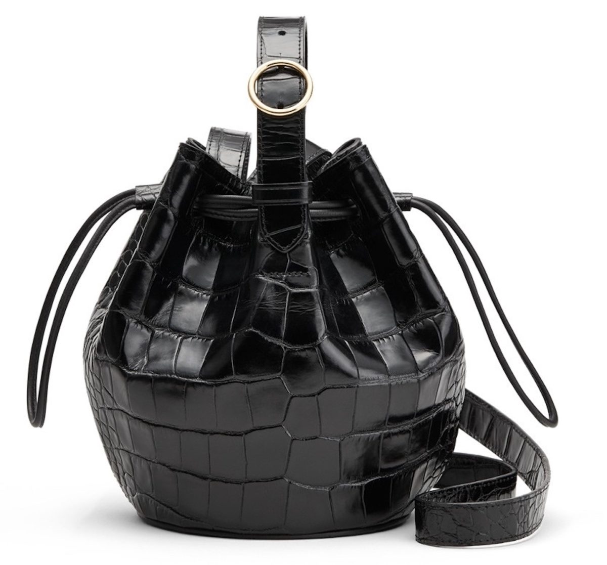 A black alligator print leather purse