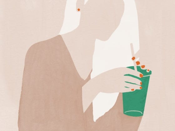 An illustration of a woman sipping from a drink