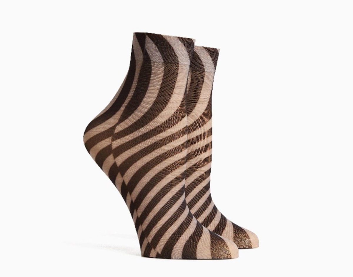 a brown striped ankle sock
