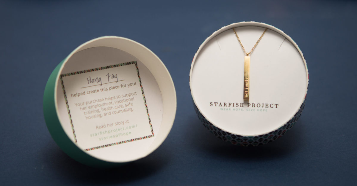 A necklace set in a jewelry box