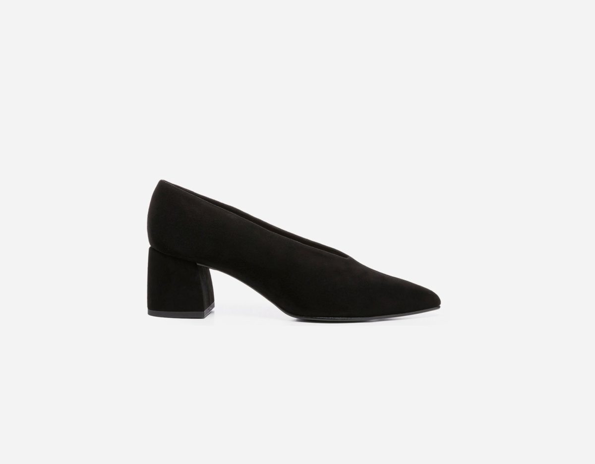 A suede black heel