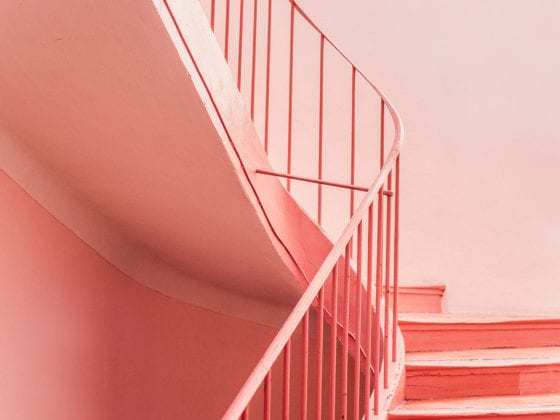 A series of pink stairs
